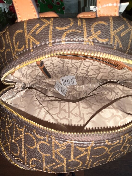Calvin Klein Women\'s Medium Logo Backpack - Brown Monogram/Tan [NWT]